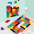 Colorful wooden tetris puzzle blocks with natural frame for early childhood education - Multicolor Wooden Tetris Intelligence Puzzle (605664654908)