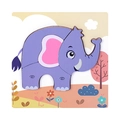 3D-Holzpuzzle Elefant für Kinder mit buntem Wald-Hintergrund und lila Puzzleteilen - Elefant