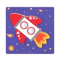 3D wooden rocket puzzle for kids with bright red rocket and cosmic space baseplate - Rocket