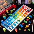 5-in-1 Montessori Holzbrett mit bunten Zahlen und magnetischem Angelspiel für Kinder - 5-in-1 Ozean Logarithmisches Brett