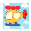 3D wooden helicopter puzzle for kids featuring colorful cartoon parts on blue base - Helicopter