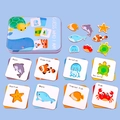 Set di puzzle in legno per bambini con animali marini e scatola di latta blu regalo - Tema Oceano