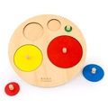 Montessori-Holzpuzzle mit runden geometrischen Formen und farbigen Griffen - Rundrahmen Abgestufte Kreise (Weiße Box)