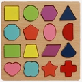 Holzpuzzle zur Formerkennung mit 16 bunten geometrischen Blöcken für frühkindliche Bildung - Formenerkennungsbrett