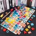 Holz Montessori Lernspielzeug mit Magnet-Angeln, Buchstaben und bunten Zahlenrätseln - Auto Alphabet Brett (Kraftkarton)
