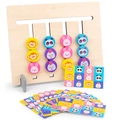 Puzzle logique en bois d'animaux avec 12 blocs coulissants colorés et cartes de défi - Animaux à Quatre Couleurs