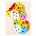 Dog shaped wooden alphabet puzzle with 26 colorful letter pieces for early learning - Dog