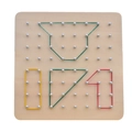 Geoboard aus Holz mit 5x5 Stiften und bunten Gummibändern für geometrische Formen - Große Größe 17.8*17.8cm Steckbrett