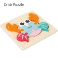 Educational 3D cartoon crab wooden puzzle with colorful pieces and square base - Crab