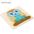 Puzzle hibou 3D en bois pour enfants avec pièces colorées sur base en bois clair - Hibou / chouette