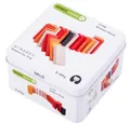 Portable wooden domino set in white tin box with vibrant multicolor blocks for kids - Dominoes
