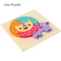 Puzzle 3D en bois avec motif lion de dessin animé pour l'apprentissage précoce des enfants - Lion