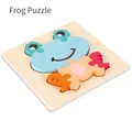 Puzzle 3D en bois grenouille pour enfants avec des pièces colorées sur socle naturel - Grenouille
