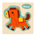 3D wooden cartoon horse puzzle for toddlers with educational English word label - Horse