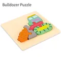 Puzzle 3D en bois de bulldozer pour enfants avec pièces colorées et base en bois naturel - Bouteur