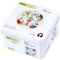 Travel flight chess game in a portable white tin box with eco-friendly wooden pieces - Ludo Game Set