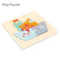 Puzzle 3D éducatif en bois pour tout-petits avec un motif de bateau à vapeur coloré - Navire