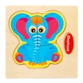 3D wooden puzzle for toddlers featuring a blue cartoon elephant and Elephant text - Elephant