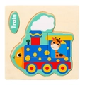 Wooden 3D animal train puzzle for kids early education with blue steam engine design - Train