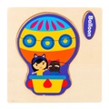 3D wooden puzzle for children featuring a colorful hot air balloon with cat and dog characters - Hot Air Balloon