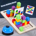 Houten Tetris puzzelset met kleurrijke blokken, logica kaarten en een blauwe bel - Dubbele Strijd Leerzame Blokken (ads Strijdblokken) / Kleurdoos 32.5*18*5.5cm