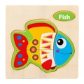Educational 3D wooden fish puzzle with colorful blocks and Fish text for toddlers - Fish