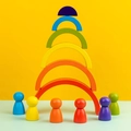 Rainbow wooden nesting blocks set with six colorful peg dolls for kids learning - Standard Blocks Peg Doll Combination (0.25kg)