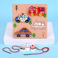 Jeu de puzzle en bois et enfilage pour enfants avec blocs de véhicules colorés - Thème des Véhicules