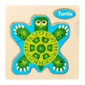 Educational 3D wooden turtle puzzle for kids featuring colorful pieces and English text - Turtle