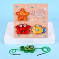 Puzzle en bois animaux marins avec étoile de mer, crabe, poisson et tortue à tirer - Thème Vie Marine