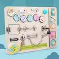 Montessori wooden busy board for toddlers featuring locks, gears and shape puzzles - Standard Type
