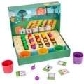 Wooden farm vegetable sorting game with colorful cups and counting cards for kids - Fruit & Vegetable Farm (gb17)