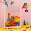 Jeu de puzzle 3D avec cadre en bois et blocs en plastique transparents colorés - Type standard