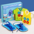 Set gioco di allacciatura 4 in 1 in legno con scarpe blu per abilità motorie dei bambini - Blu
