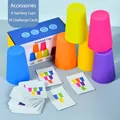 Stacking cup competition set with 6 colorful plastic cups and 50 challenge cards - Single Player Battle Cups