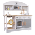 Kids wooden kitchen playset with stove oven sink and realistic cookware accessories - Japanese Style Kitchen A (White)