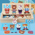 Set di puzzle in legno con animali da vestire, include orsetto e coniglietto - Set di Travestimento Animali (SD27)