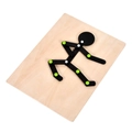 Adjustable wooden manikin puzzle on a light natural wood base for toddler motor skills - Old Style Green Joints