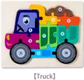 3D wooden truck puzzle toy with colorful numbered blocks from one to ten for early education - Truck
