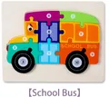 Wooden school bus jigsaw puzzle with numbered 1-10 colorful blocks for kids' learning - School Bus