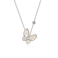 Elegante collar de mariposa en plata de ley S925 con nácar blanco y piedras preciosas - Collar de Mariposa Grande Platino