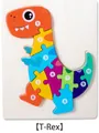 3D wooden dinosaur puzzle with colorful numbered pieces showing a Tyrannosaurus Rex - Red Tyrannosaurus Rex