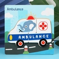 Puzzle educativo in legno per bambini a forma di ambulanza con pezzi spessi e elefante - Ambulanza