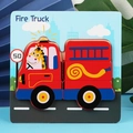Puzzle en bois éducatif camion de pompiers pour bambins avec motif girafe rouge - Camion de Pompiers
