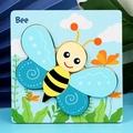 Puzzle 3D en bois pour enfants avec motif d'abeille mignonne sur fond bleu - Abeille