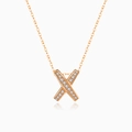 Elegante collana in argento S925 oro rosa con ciondolo a forma di X e diamanti lucidi - Argento 925 / Oro rosa