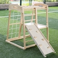 Solid wood indoor jungle gym with climbing slide and rope net on green grass - Small Combo Climbing Frame (19kg)
