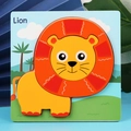 Puzzle en bois lion pour tout-petits avec des pièces d'animaux de dessin animé jaunes - Lion
