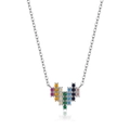 S925 sterling silver necklace with a heart pendant featuring rainbow gradient gemstones - 925 Silver / Platinum Necklace