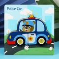 Puzzle voiture de police en bois bleu pour enfants avec ours conducteur et ville - Voiture de Police